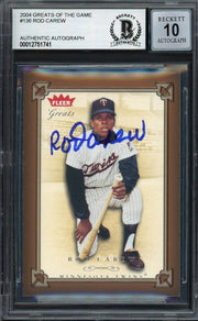 Rod Carew Autographed 2004 Fleer Greats of the Game Card #136 Minnesota Twins Auto Grade Gem Mint 10 Beckett BAS #12751741