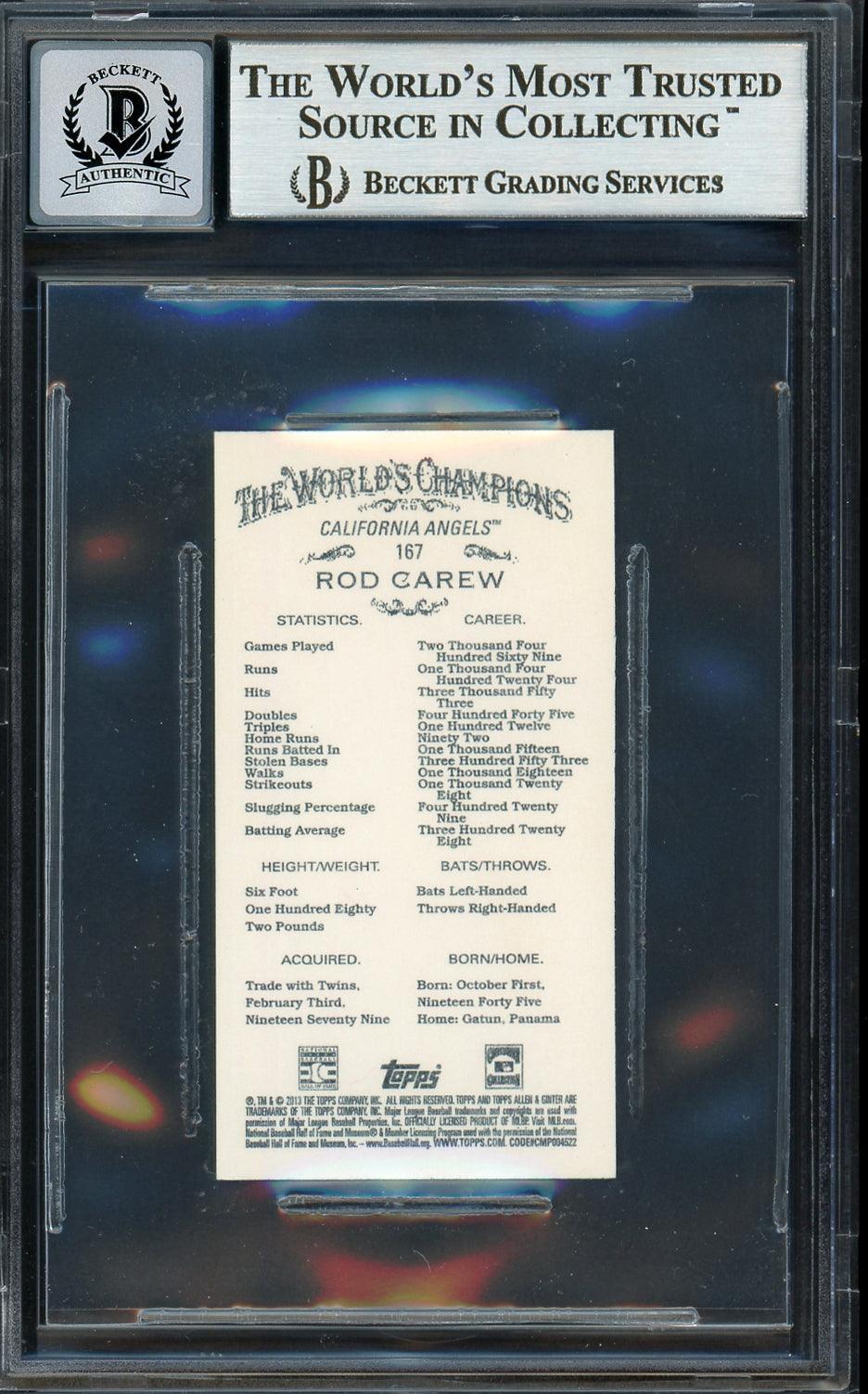 Rod Carew Autographed 2013 Topps Allen & Ginter Mini Card #167 California Angels Auto Grade Gem Mint 10 Beckett BAS #12751914