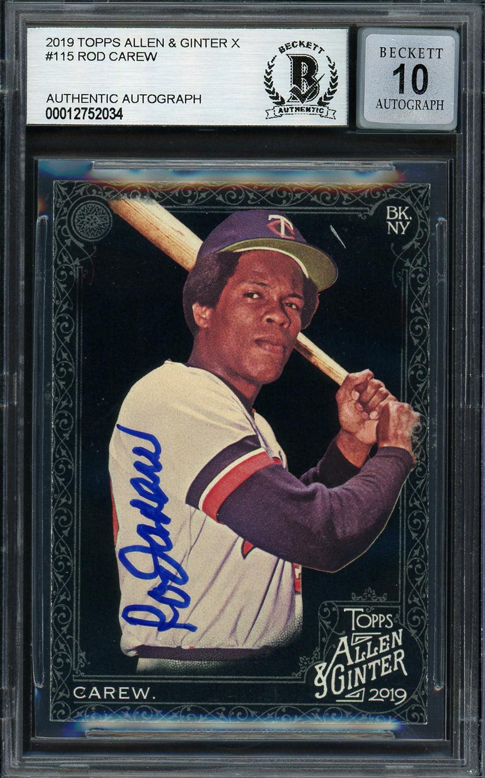 Rod Carew Autographed 2019 Topps Allen & Ginter Black Card #115 Minnesota Twins Auto Grade Gem Mint 10 Beckett BAS #12752034